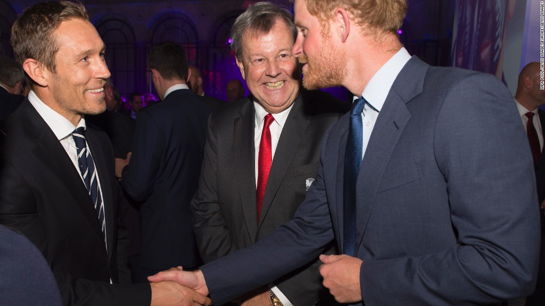 Jonny Wilkinson (left), who kicked England to World Cup final glory in 2003, shares a joke with Prince Harry. 