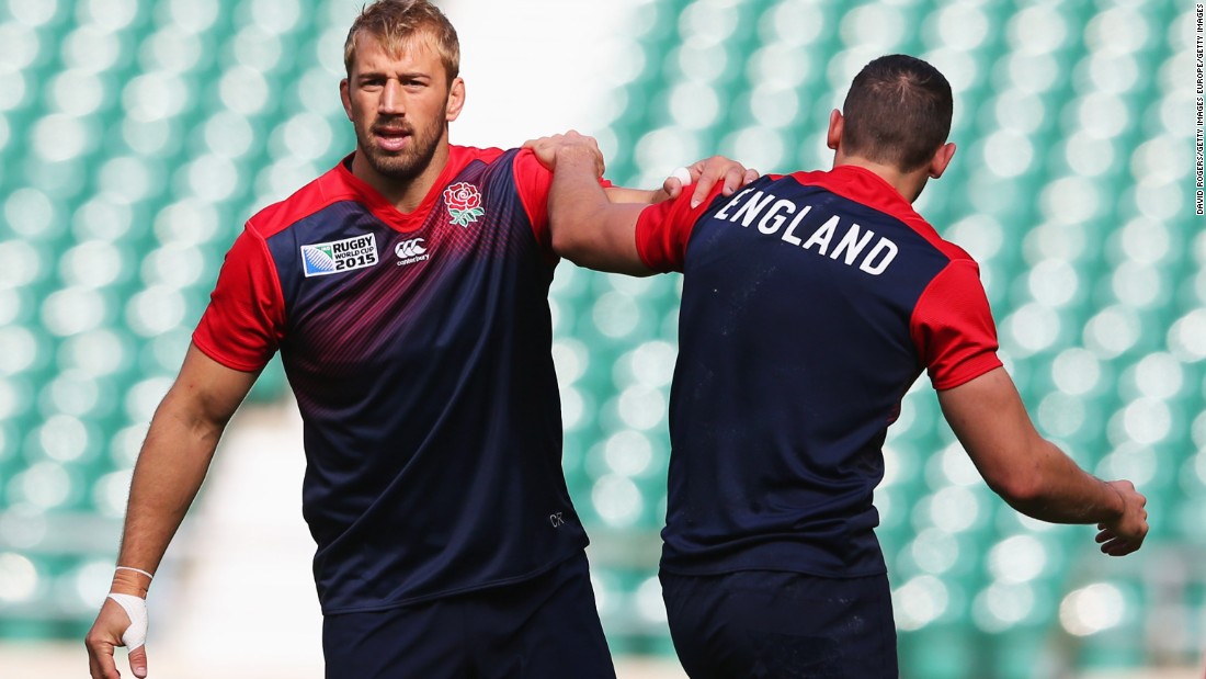England captain Chris Robshaw (left) is pictured warming up with Jonny May.