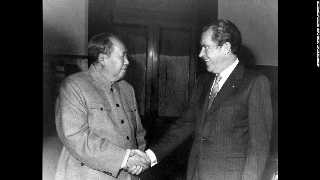 Mao Zedong, Chairman of the Communist Party, meets U.S. President Richard Nixon in Beijing on February 21,1972. Nixon&#39;s 1972 trip to the People&#39;s Republic of China was a groundbreaking step towards normalizing Sino-U.S. relations and shifting the balance of power in the Cold War. Nixon was the first U.S. president to set foot on Chinese soil.