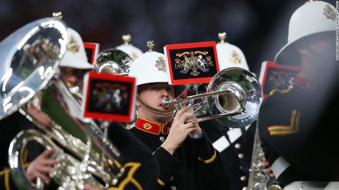 A military band plays for the crowd ahead of the opening match between England and Fiji.