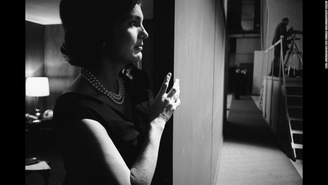 Kennedy&#39;s wife, Jacqueline, watches the debate from the wings of the studio.