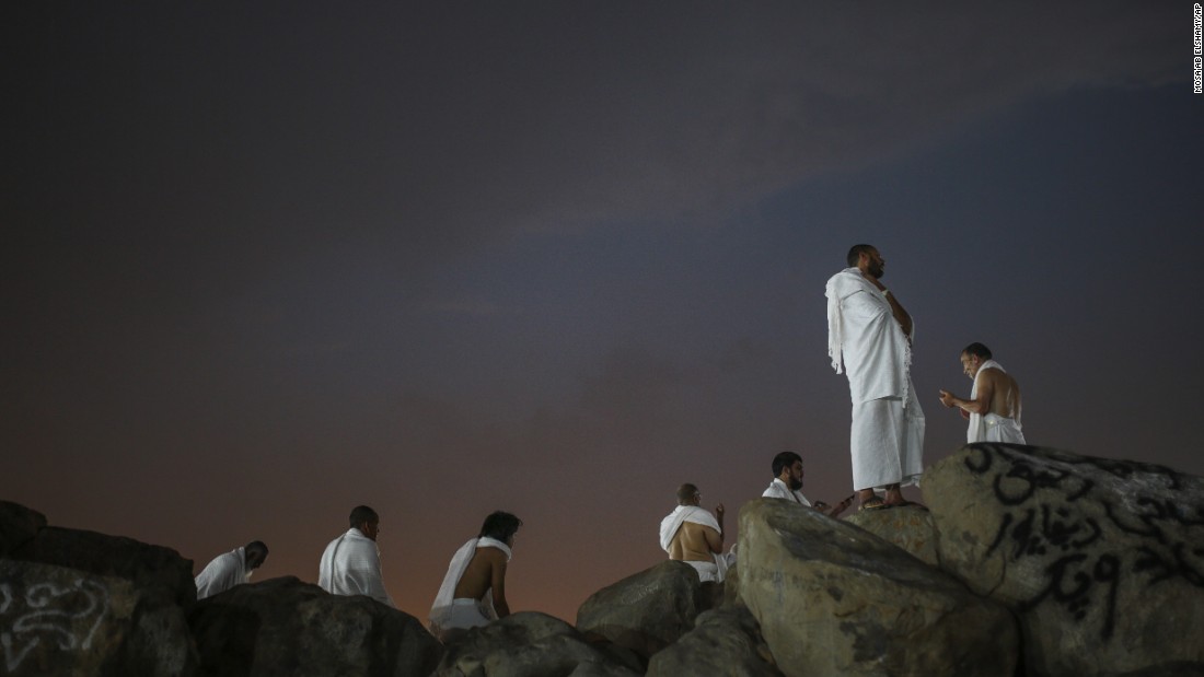 Muslim pilgrims pray on the Mountain of Mercy on Tuesday, September 22.