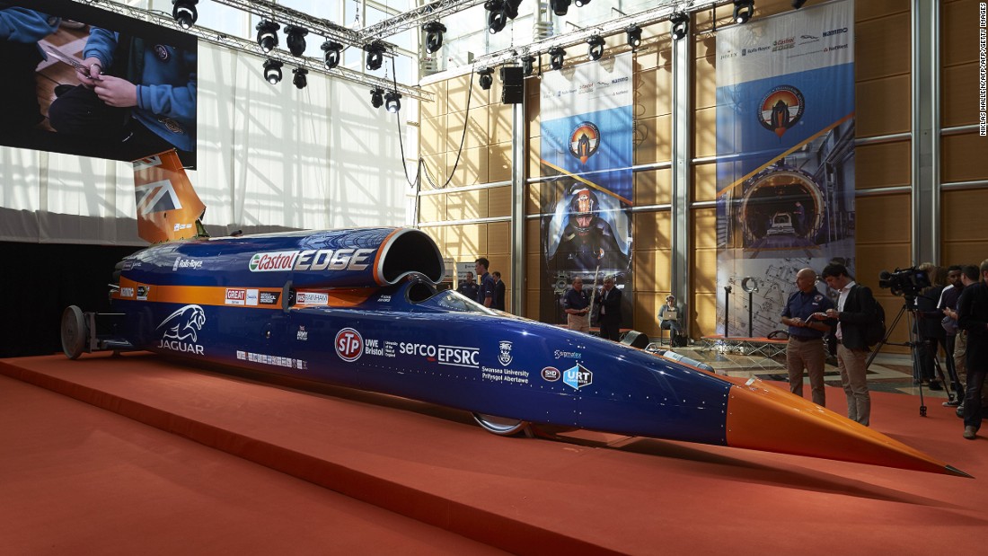 This supersonic car mixes automobile and aircraft technology. It&#39;s powered by a jet engine and a rocket together with a petrol engine auxiliary power unit.