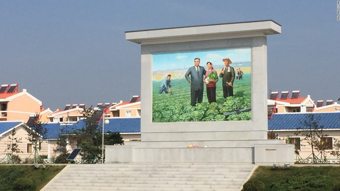 A large mural of North Korean founder Kim Il Sung stands outside the Jang Chon cooperative farm, a 30-minute drive outside the capital Pyongyang. &lt;a href=&quot;http://www.cnn.com/2015/09/25/asia/north-korea-most-famous-farmer/&quot;&gt;CNN visited the farm in September 2015.&lt;/a&gt;