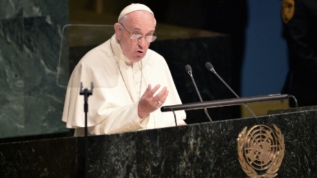 Pope Francis speaks during the 70th session of the United Nations General Assembly on September 25, 2015, at the United Nations in New York. AFP PHOTO/DOMINICK REUTER        (Photo credit should read DOMINICK REUTER/AFP/Getty Images)