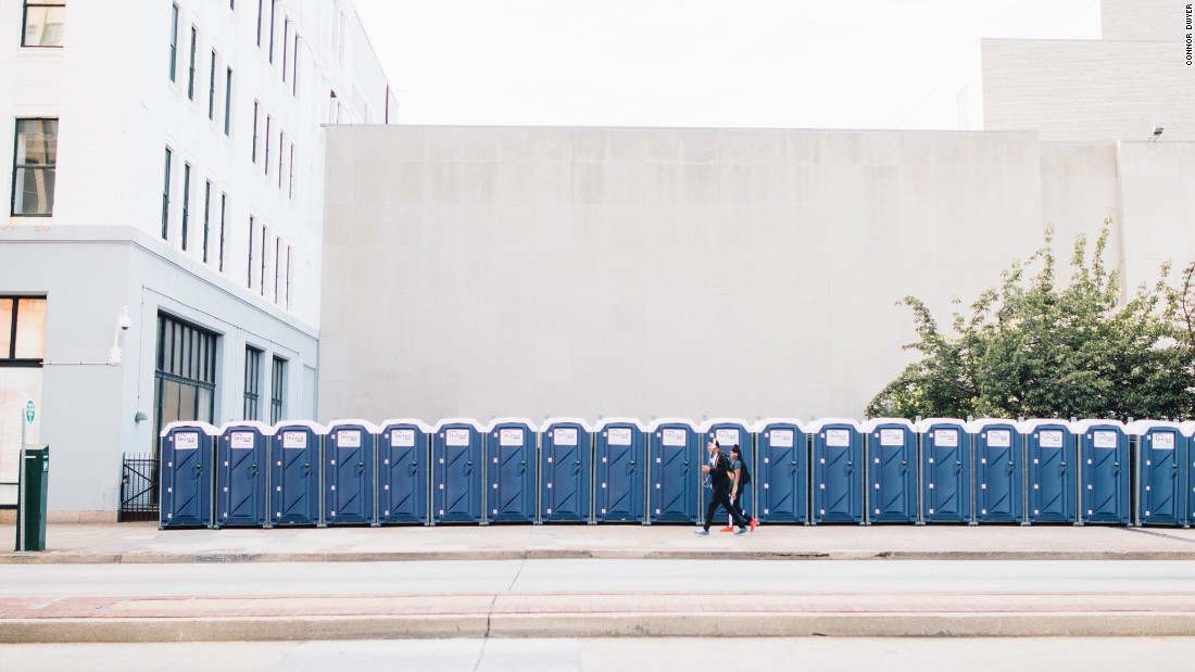 People pass by a long line of port-a-potties. Philadelphia was prepared for the large crowds days ahead of time. &quot;It was kind of surreal,&quot; Dwyer said.