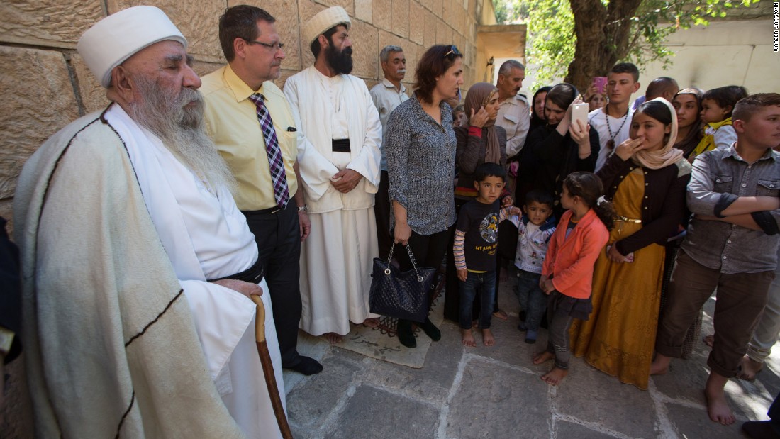 Baba Sheikh, the Yazidi spiritual leader, speaks to Yazidi women and girls who were captives of ISIS before their journey to Germany.