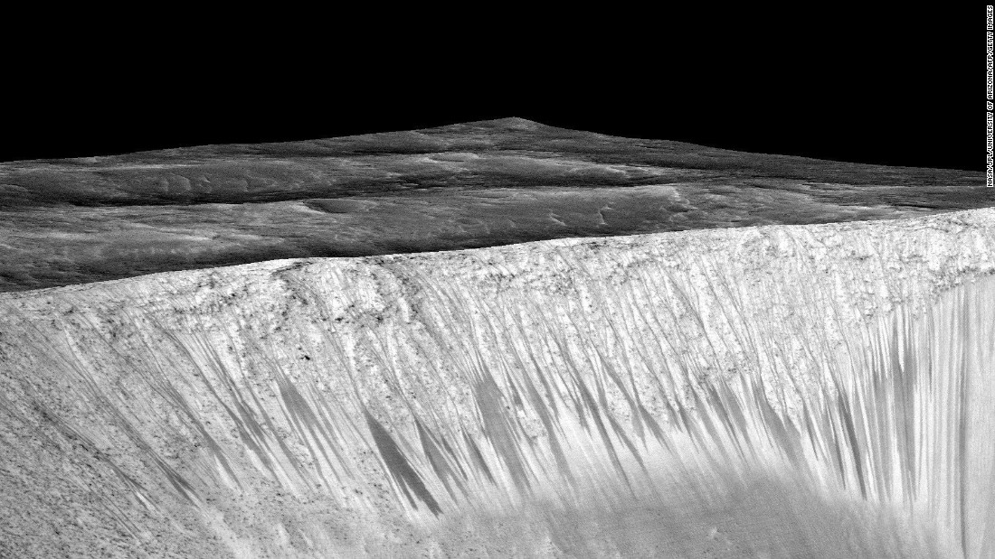 Recurring slope lineae emanate out of the walls of the Garni crater on Mars.