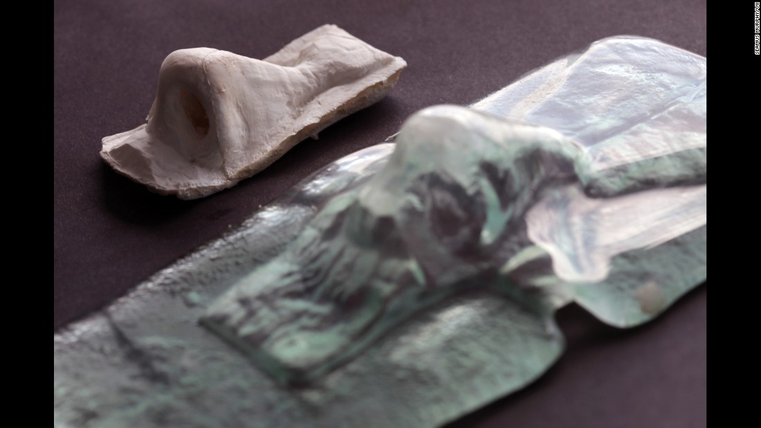 A mold and prototype of a nose. The nostrils will be created later.