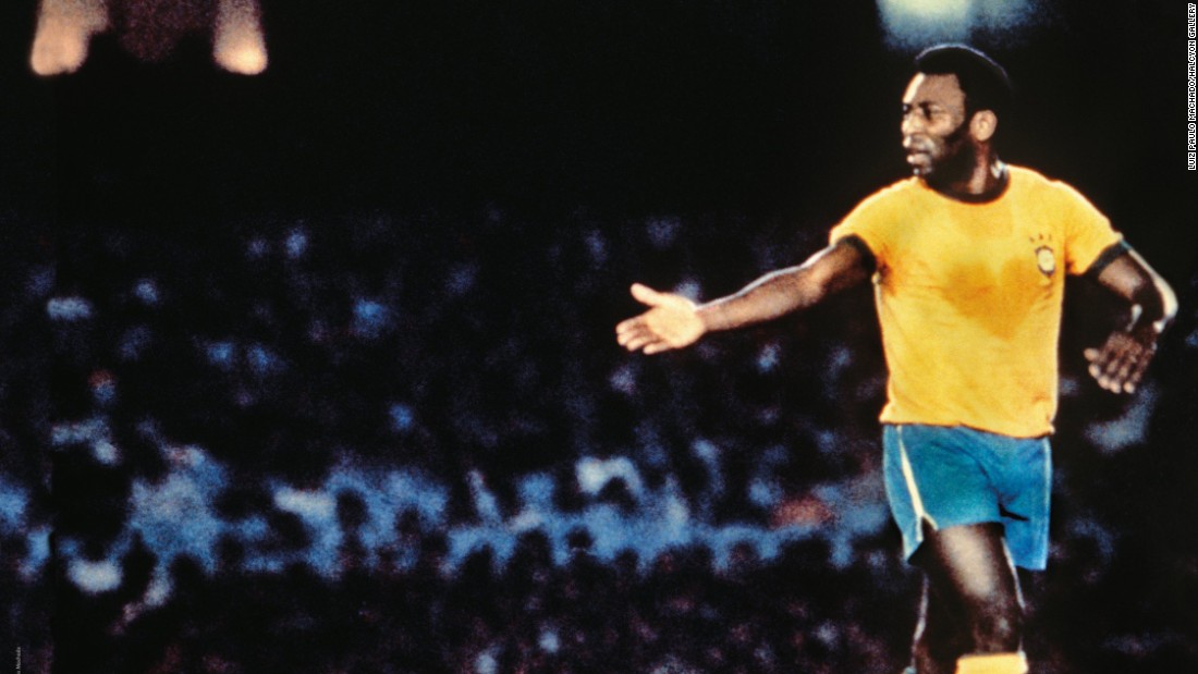 Luiz Paulo Machado&#39;s famous photograph was taken during a friendly match in October 1976 where a heart appears on Pele&#39;s bright yellow Brazil shirt. It earned the title &quot;The Heart of the King.&quot; Pele won three World Cup titles with his country, in 1958, 1962 and 1970.