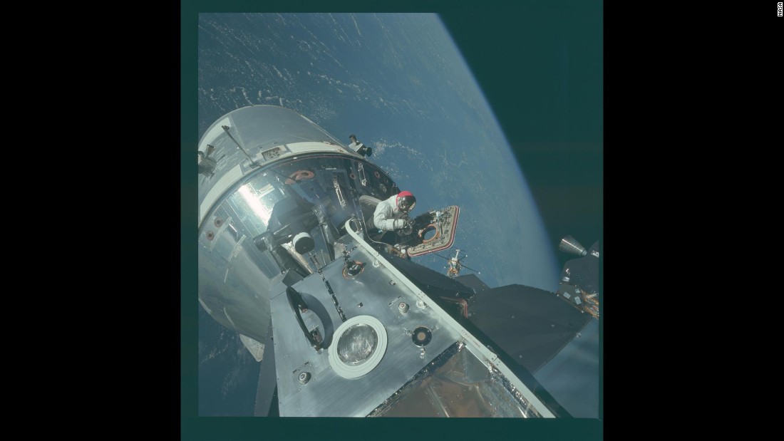 With Earth in the background, NASA astronaut David Scott works in space during the Apollo 9 mission in March 1969. On July 20, 1969, Apollo 11 was the first manned mission to land on the moon. Here&#39;s a look at a few images from each Apollo mission.  