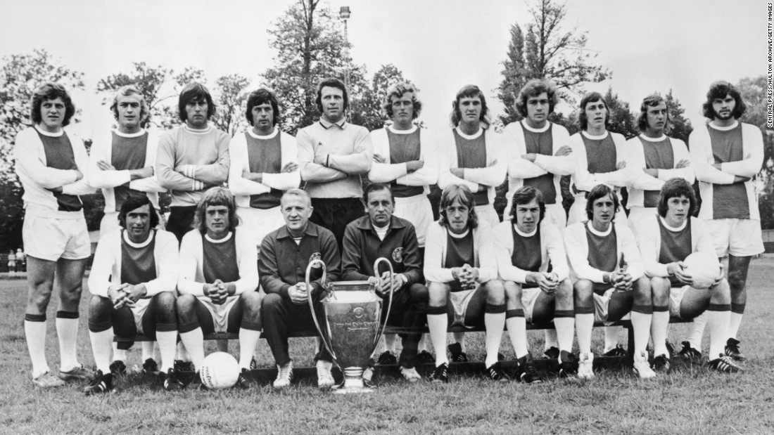 Cruyff (bottom row, second from the right) helped Ajax to three consecutive European Cups in 1971, 1972 and 1973.