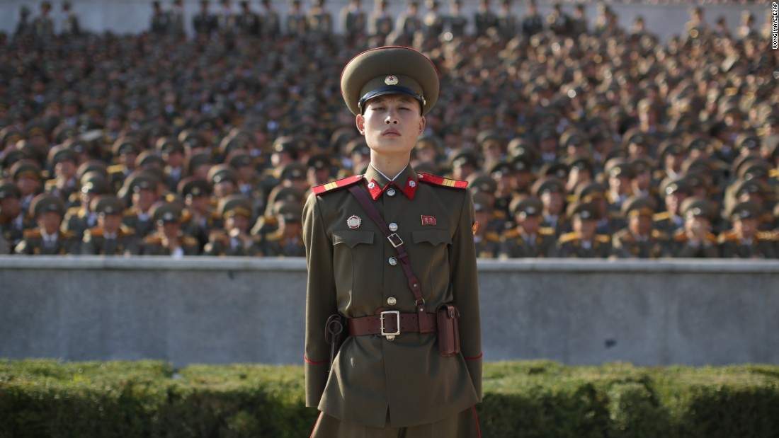 A soldier stands at attention in Pyongyang, North Korea, Saturday, October 10, during a military parade marking the 70th anniversary of the North Korea&#39;s ruling Worker&#39;s Party, and commemorating Kim Jong Un&#39;s third-generation leadership.