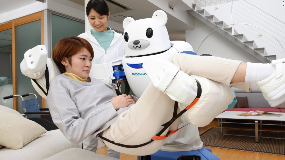 The Robear, developed by scientists in Japan, uses giant arms and artificial intelligence to help care for elderly and disabled patients.