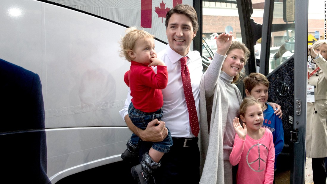 After casting his ballot in Montreal in October 2015, Trudeau leaves with his wife, Sophie, and their children, from left, Hadrien, Ella-Grace and Xavier.