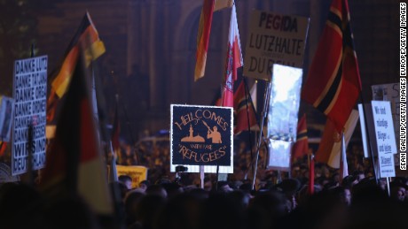 Supporters of PEGIDA rally last year in Dresden, Germany.