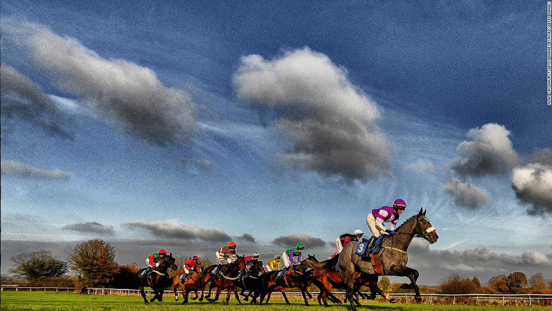 A general view as runners make their way down the straight at Wincanton racecourse in November 2014. All of these images were taken by photographer Alan Crowhurst, with many of them processed using digital filters.