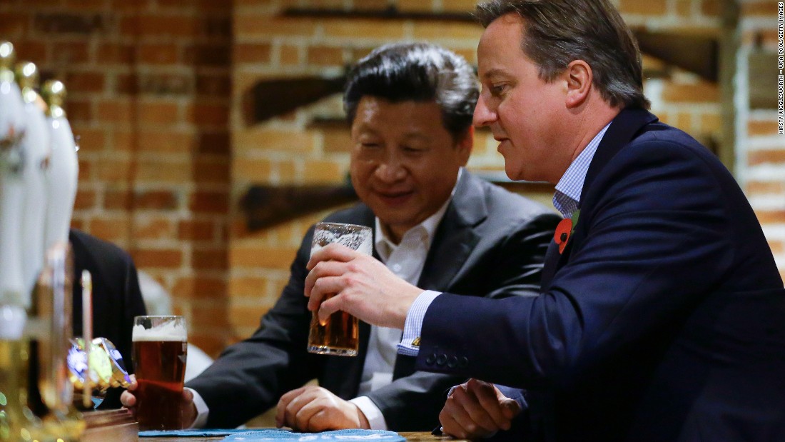 Prime Minister Cameron took Xi for beer at The Plough is Cadsden, which is close to his countryside retreat Chequers. The two enjoyed a pint of British beer and dined out on fish and chips.