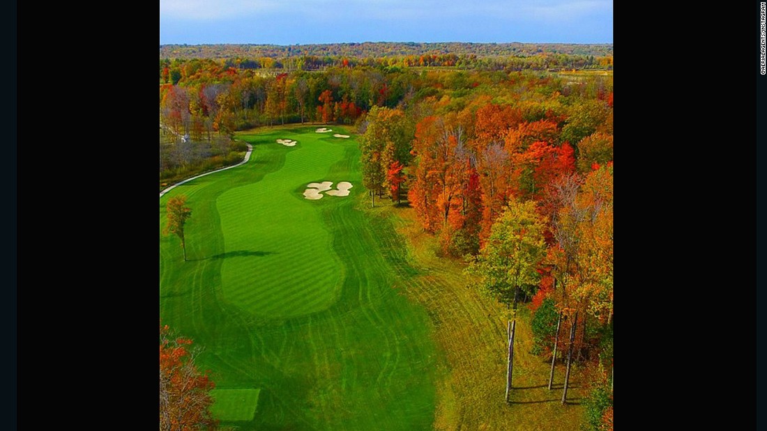 Our second entry comes from &lt;a href=&quot;https://instagram.com/aerialagents/&quot; target=&quot;_blank&quot;&gt;@aerialagents&lt;/a&gt;. &quot;One of the most visually impressive holes on this Tom Fazio designed course,&quot; they explain. &quot;Sand Ridge Golf Club is built on 370 acres of woods, pastures and wetlands.&quot; The vast array of colors in the trees are evidence of this.