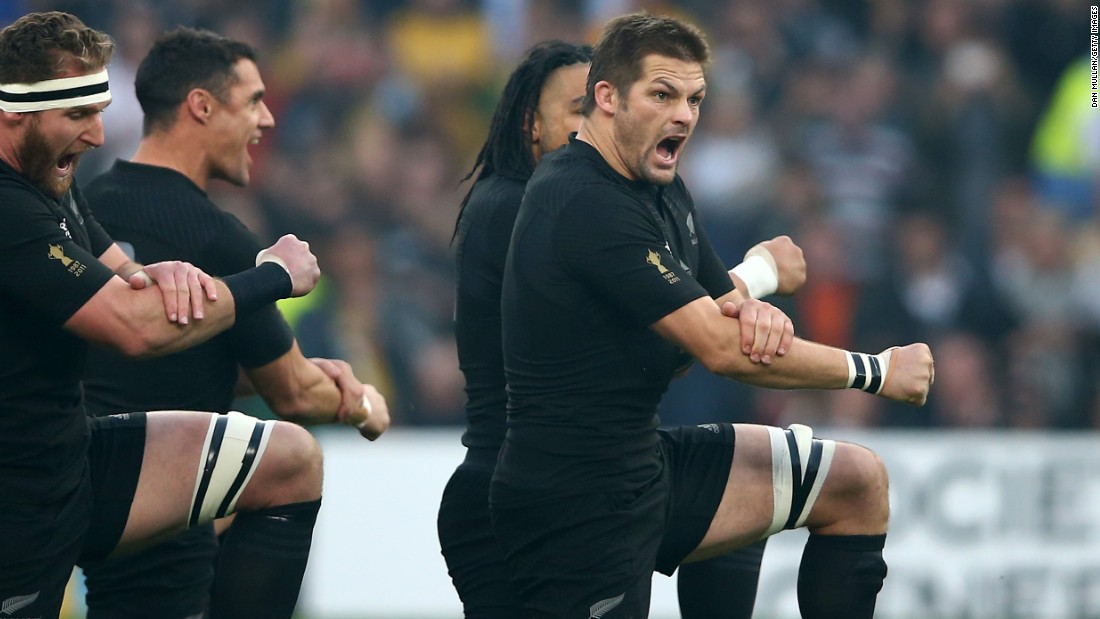 McCaw leads his team in its traditional Haka before the final against Australia.