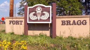 FORT BRAGG, NC - MAY 13: One of the entrance signs to facillities in Fort Bragg May 13, 2004 in Fayettville, North Carolina. The 82d Airborne Division was assigned here in 1946, upon its return form Europe. In 1951, XVIII Airborne Corps was reactivated here and Fort Bragg became widely known as the "home of the airborne." Today Fort Bragg and neighboring Pope Air Force Base form one of the largest military complexes in the world.  (Photo by Logan Mock-Bunting/Getty Images)