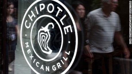 People pass walk by a Chipotle Restaurant  in Manhattan on September 11, 2015 in New York. Chipotle&#39;s 1,850 restaurants spent September 9, 2015 in a cram effort to hire 4,000 new workers to staff a rapid expansion, as it adds 200 more outlets this year. Built on a pitch of fresh, organic and locally sourced ingredients for its burrito wraps and tacos, the thriving US chain is making clear it is not ready to ease up on expansion plans.  AFP PHOTO/KENA BETANCUR        (Photo credit should read KENA BETANCUR/AFP/Getty Images)