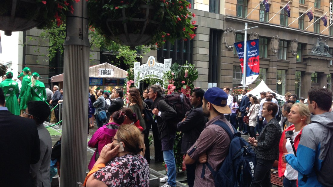 Crowds gather in Sydney&#39;s Martin Place -- &lt;a href=&quot;http://edition.cnn.com/2014/12/15/world/asia/australia-sydney-hostage-situation/&quot;&gt;where the Lindt  Chocolate Cafe shooting took place in December 2014&lt;/a&gt; -- to watch the race.