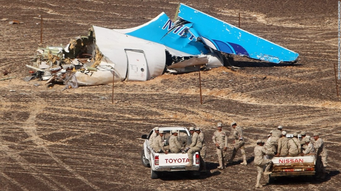 Members of the Egyptian military approach the wreckage of a Russian passenger plane Sunday, November 1, in Hassana, Egypt. &lt;a href=&quot;http://www.cnn.com/2015/10/31/world/gallery/russian-plane-crash/index.html&quot; target=&quot;_blank&quot;&gt;The plane crashed&lt;/a&gt; the day before, killing all 224 people on board. ISIS claimed responsibility for downing the plane, but the group&#39;s claim wasn&#39;t immediately verified.