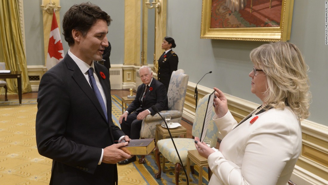 Trudeau is sworn into office at Rideau Hall in Ottawa.