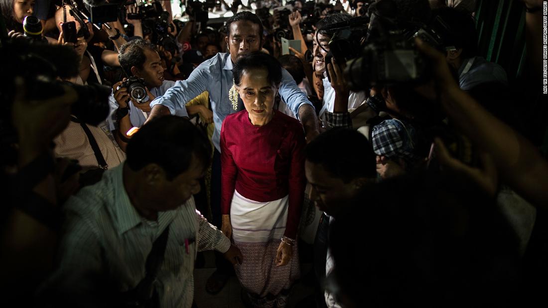 Suu Kyi arrives at a polling station to cast her vote in 2015. Her party won a historic majority in the nation&#39;s first freely held parliamentary elections. Suu Kyi was not able to become president, however, because of a constitutional amendment that prohibits anyone with foreign relatives from becoming the nation&#39;s leader. She was later named state counselor, a role created especially for her.