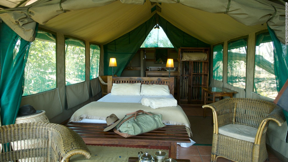 After a long day in the saddle, guests sleep in luxurious tented bedrooms which include bathroom and shower facilities.  
