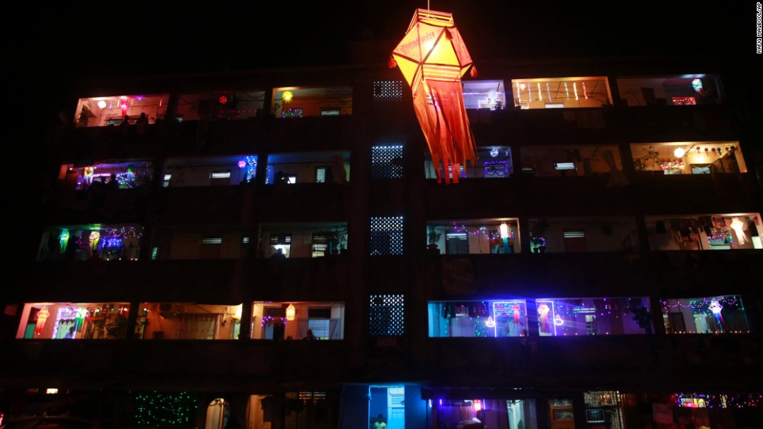 Homes are illuminated in Mumbai, India, on November 11. The festival symbolizes the victory of good over evil and light over darkness.
