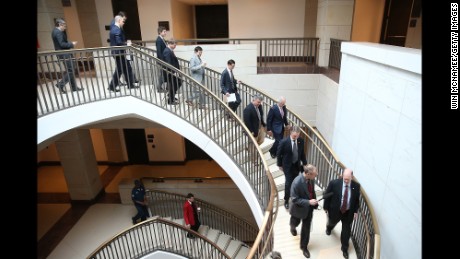 WASHINGTON, DC - NOVEMBER 10:  U.S. Senators, staff, and journalists walk to a closed briefing given by Brett McGurk, deputy special presidential envoy for theÊGlobal CoalitionÊto Counter ISIL, at the U.S. Capitol November 10, 2015 in Washington, DC. The briefing was titled &quot;Update on the Campaign &quot;Update on the Campaign Against ISIS in Syria.&quot;   
 (Photo by Win McNamee/Getty Images)