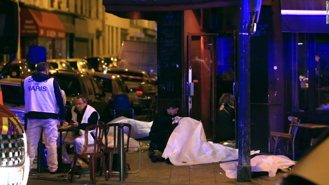 Victims lay on the pavement outside a Paris restaurant.