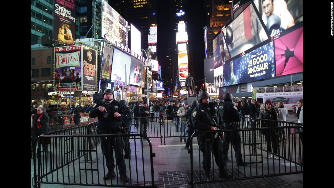 Police show a heightened presence in Times Square in New York on November 13,  following the terrorist attacks in Paris. 