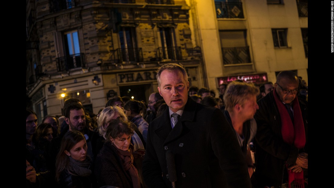 People walk down Rue Charonne on November 15, near the site of one of the attacks. 