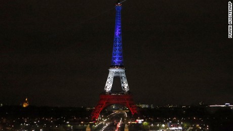 The Eiffel Tower is illuminated in the French national colors red, white and blue in honor of the victims of the terror attacks last Friday in Paris, Monday, Nov. 16, 2015.  France is urging its European partners to move swiftly to boost intelligence sharing, fight arms trafficking and terror financing, and strengthen border security in the wake of the Paris attacks. (AP Photo/Frank AugsteinAP)