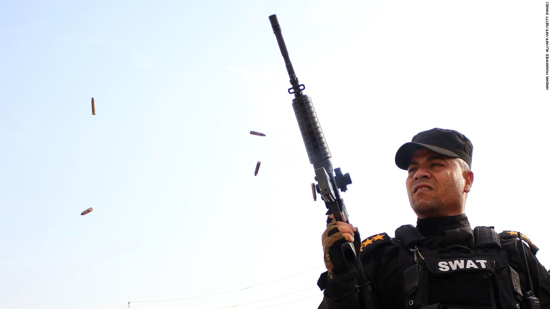A member of the Iraqi security forces fires ammunition in Baghdad in 2014 during a funeral procession of an Iraqi politician. The deadliest city in the world for terrorism is Baghdad. There were 2,454 deaths in Baghdad in 2014, with a death rate from terrorism of 43 per 100,000 people. 
