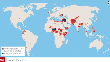 Terrorist attacks went up by 80% in 2014, though 78% of them were in five countries.