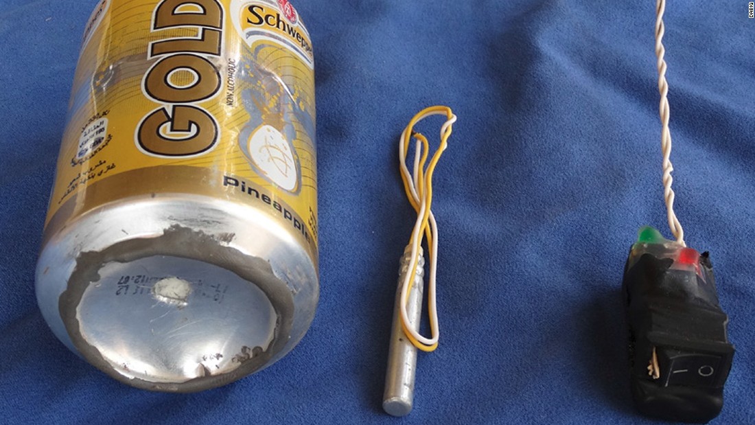 The militant group ISIS published this image of what it claims is the bomb that brought down Metrojet Flight 9268 on Saturday, October 31. The photograph shows a soft-drink can and two &lt;a href=&quot;http://www.cnn.com/2015/11/18/middleeast/metrojet-crash-dabiq-claim/index.html&quot; target=&quot;_blank&quot;&gt;components that appear to be a detonator and a switch.&lt;/a&gt; Flight 9268 crashed in Egypt&#39;s Sinai Peninsula en route to the Russian city of St. Petersburg. All 224 people on board were killed.