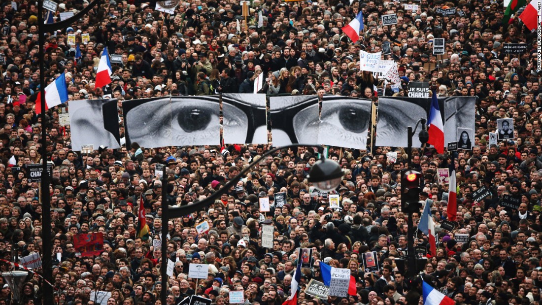 &lt;strong&gt;January 11:&lt;/strong&gt; The eyes of Charlie Hebdo editor Stephane Charbonnier appear at &lt;a href=&quot;http://www.cnn.com/2015/01/11/world/gallery/paris-unity-rally/index.html&quot; target=&quot;_blank&quot;&gt;an anti-terrorism rally in Paris.&lt;/a&gt; More than a million people took part in the demonstration, a gesture of unity just days after Charbonnier and 16 others were slaughtered.