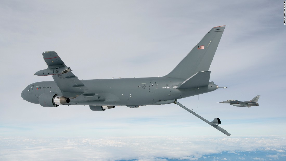 The Pentagon wants $3.1 billion to buy 15 KC-46A Pegasus refueling tankers. The refueling boom on the Pegasus can pump 1,200 gallons of fuel per minute into another aircraft.
