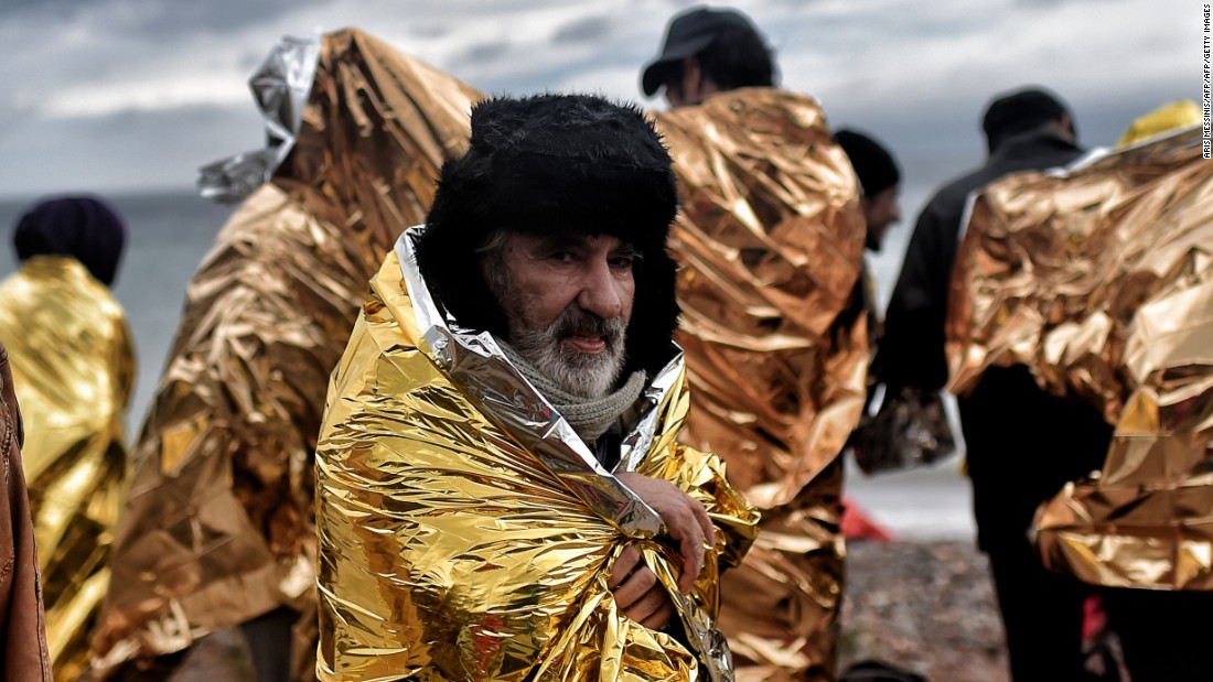Refugees and migrants arrives on the Greek Island of Lesbos, after crossing the Aegean sea from Turkey.