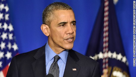 PARIS, FRANCE - DECEMBER 01:  President of the United States of America, Barack Obama makes a speech during The Barack Obama&#39;s Press Conference on December 1, 2015 in Paris, France.  (Photo by Pascal Le Segretain/Getty Images)