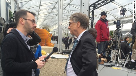 CNN&#39;s John Sutter speaks with Bill Gates at the climate change conference.
