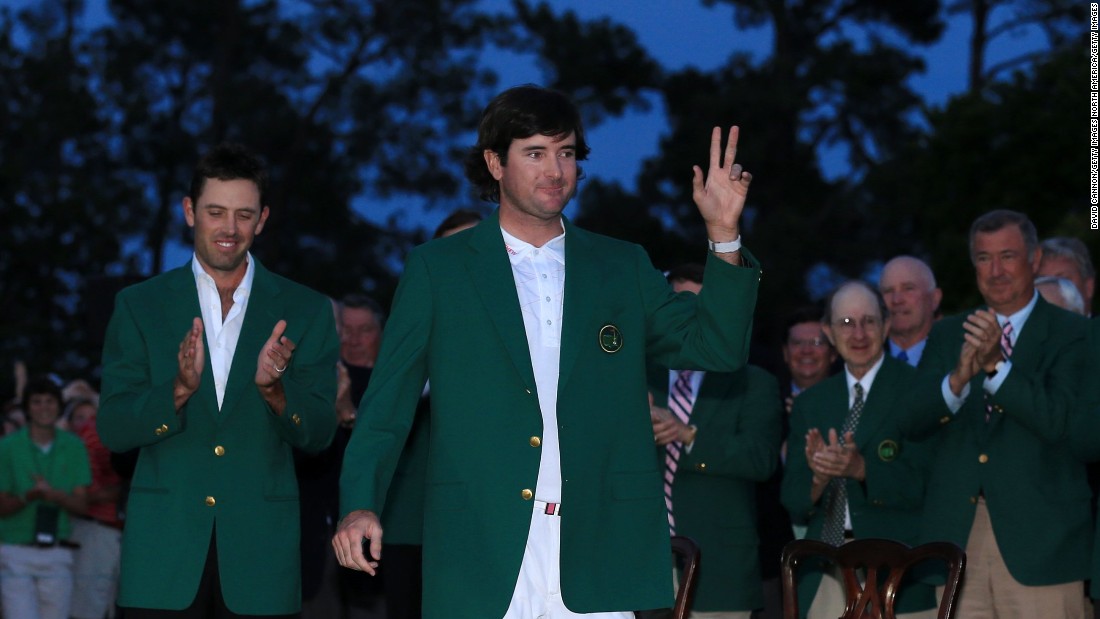 Watson&#39;s win came in virtual darkness in Georgia as previous winner Charl Schwartzel handed him the green jacket in the traditional ceremony in front of the Augusta National clubhouse.