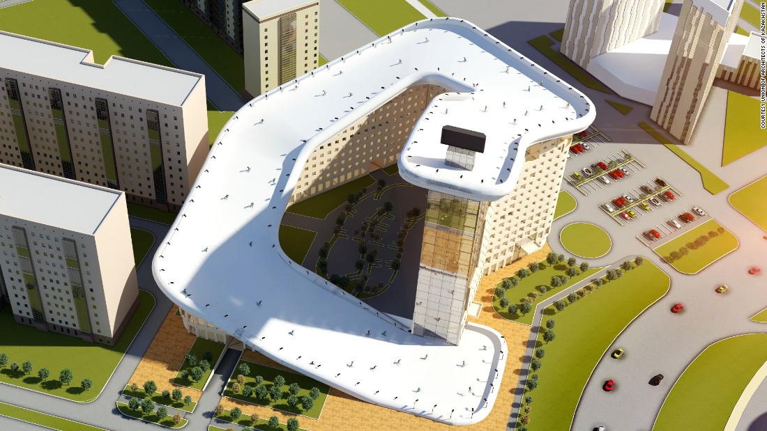 An artist&#39;s impression of the Slalom House residential building and artificial ski facility designed for the city of Astana in Kazakhstan.