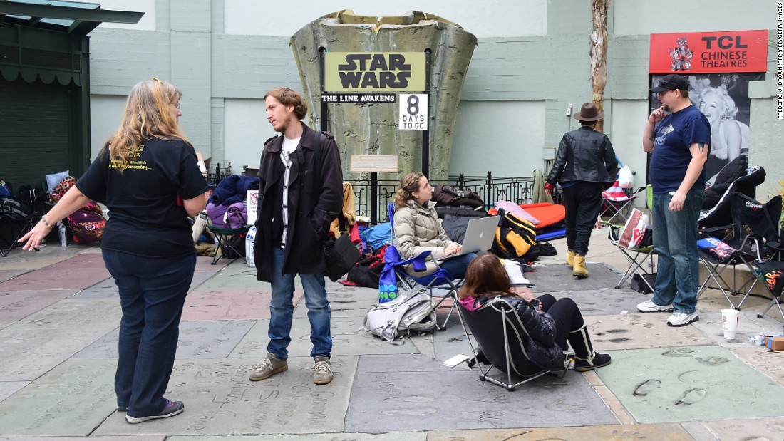 Star Wars fans congregate in front of the TCL Chinese Theatre in Hollywood, in anticipation for the new film, &#39;The Force Awakens&#39;, which opens on December 17.