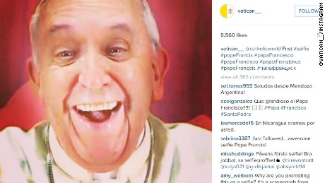 This picture came from a screen grab of a video chat the Pope hosted in September 2014. 