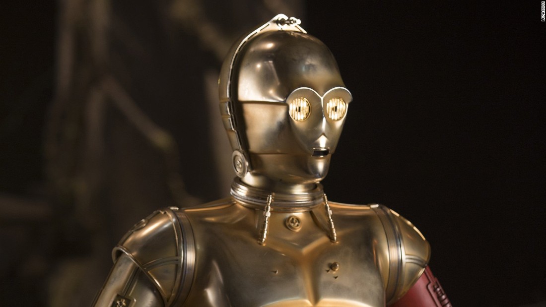 &lt;strong&gt;C-3PO&lt;/strong&gt; (Anthony Daniels), back for his seventh installment in the saga, this time featuring a new red limb. He&#39;s the only actor to have had a speaking part in all of the films and ties his number of appearances with Kenny Baker (as R2-D2).